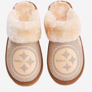 Pittsburgh Steelers,Girls,Open Back Faux-Fur Moccasin Slipper,Size:XS(3-4), Gold